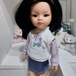 Paola Reina unikornisos csíkos ujjú pulcsi-farmer szett - játék & sport - baba & babaház - babaruha, babakellék - Meska.hu