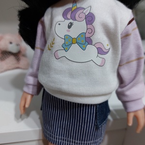 Paola Reina unikornisos csíkos ujjú pulcsi-farmer szett - játék & sport - baba & babaház - babaruha, babakellék - Meska.hu