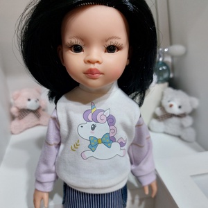 Paola Reina unikornisos csíkos ujjú pulcsi-farmer szett - játék & sport - baba & babaház - babaruha, babakellék - Meska.hu