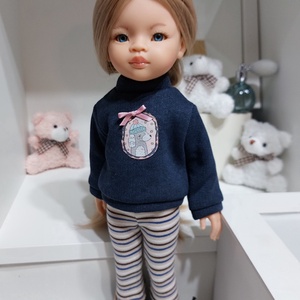 Paola Reina sötétkék hosszú ujjú pulcsis szett - játék & sport - baba & babaház - babaruha, babakellék - Meska.hu