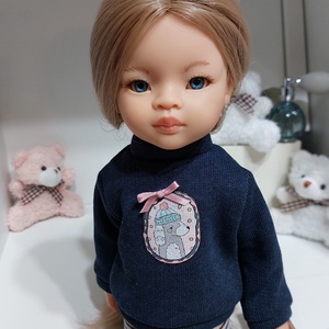 Paola Reina sötétkék hosszú ujjú pulcsis szett - játék & sport - baba & babaház - babaruha, babakellék - Meska.hu