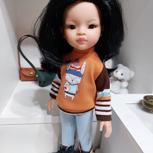 Paola Reina nyuszkós csíkos hosszú ujjú pulcsis szett - játék & sport - baba & babaház - babaruha, babakellék - Meska.hu