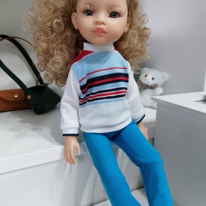 Paola Reina kék-fehér-piros csíkos hosszú ujjú pulcsis szett - Meska.hu