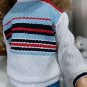 Paola Reina kék-fehér-piros csíkos hosszú ujjú pulcsis szett - játék & sport - baba & babaház - babaruha, babakellék - Meska.hu
