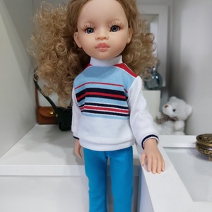 Paola Reina kék-fehér-piros csíkos hosszú ujjú pulcsis szett - játék & sport - baba & babaház - babaruha, babakellék - Meska.hu