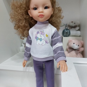 Paola Reina unikornisos csíkos ujjú pulcsis szett - játék & sport - baba & babaház - babaruha, babakellék - Meska.hu