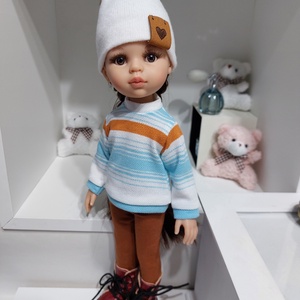 Paola Reina kék-fehér-rézvörös csíkos hosszú ujjú pulcsis szett - játék & sport - baba & babaház - babaruha, babakellék - Meska.hu