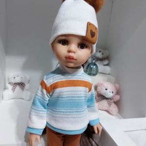 Paola Reina kék-fehér-rézvörös csíkos hosszú ujjú pulcsis szett - játék & sport - baba & babaház - babaruha, babakellék - Meska.hu