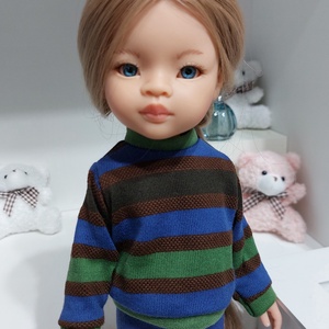 Paola Reina kék-zöld-barna csíkos hosszú ujjú pulcsis szett - játék & sport - baba & babaház - babaruha, babakellék - Meska.hu