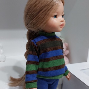 Paola Reina kék-zöld-barna csíkos hosszú ujjú pulcsis szett - játék & sport - baba & babaház - babaruha, babakellék - Meska.hu