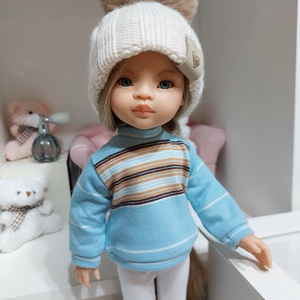 Paola Reina türkiz csíkos hosszú ujjú pulcsis szett - játék & sport - baba & babaház - babaruha, babakellék - Meska.hu