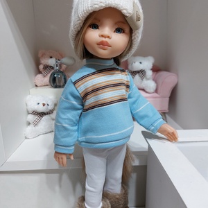 Paola Reina türkiz csíkos hosszú ujjú pulcsis szett - játék & sport - baba & babaház - babaruha, babakellék - Meska.hu