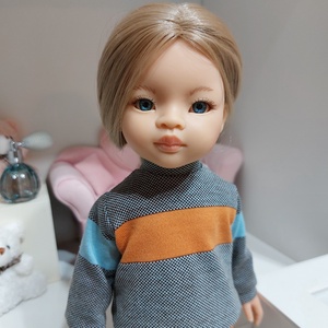 Paola Reina narancs-türkiz csíkos hosszú ujjú pulcsis szett - játék & sport - baba & babaház - babaruha, babakellék - Meska.hu