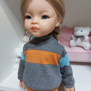 Paola Reina narancs-türkiz csíkos hosszú ujjú pulcsis szett - játék & sport - baba & babaház - babaruha, babakellék - Meska.hu