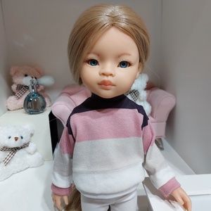 Paola Reina lila-rózsaszín csíkos hosszú ujjú pulcsis szett - játék & sport - baba & babaház - babaruha, babakellék - Meska.hu