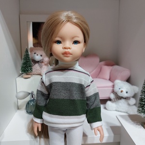 Paola Reina csíkos zöld-fehér hosszú ujjú pulcsis szett - játék & sport - baba & babaház - babaruha, babakellék - Meska.hu