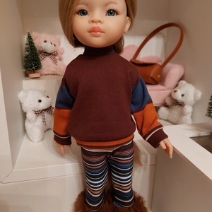 Paola Reina csokoládébarna csíkos hosszú ujjú pulcsis szett - játék & sport - baba & babaház - babaruha, babakellék - Meska.hu