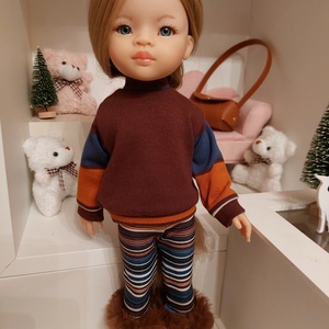 Paola Reina csokoládébarna csíkos hosszú ujjú pulcsis szett - játék & sport - baba & babaház - babaruha, babakellék - Meska.hu