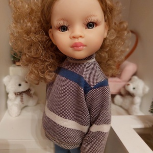 Paola Reina kékes csíkos pulcsis szett - játék & sport - baba & babaház - babaruha, babakellék - Meska.hu