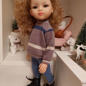 Paola Reina kékes csíkos pulcsis szett - játék & sport - baba & babaház - babaruha, babakellék - Meska.hu