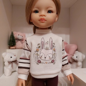 Paola Reina nyuszis pulcsis szett - játék & sport - baba & babaház - babaruha, babakellék - Meska.hu