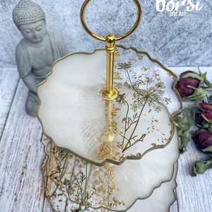 Csipkevirág X Műgyanta 3emletes sütemény tálaló állvány, szárított virág, örök virág, tálaló, ajándék szett - otthon & életmód - konyhafelszerelés, tálalás - tálalás - kínálótál - Meska.hu