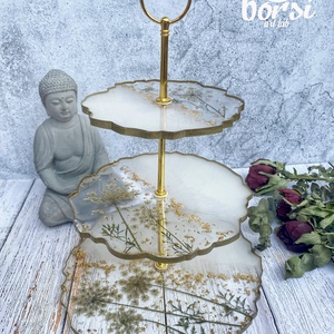 Csipkevirág X Műgyanta 3emletes sütemény tálaló állvány, szárított virág, örök virág, tálaló, ajándék szett - otthon & életmód - konyhafelszerelés, tálalás - tálalás - kínálótál - Meska.hu