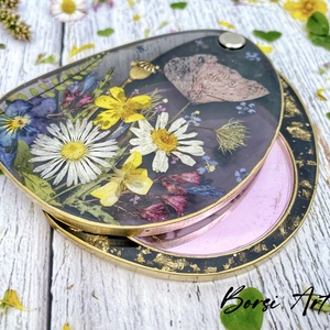 Szárított virágos műgyanta zsebtükör - otthon & életmód - dekoráció - tükör - Meska.hu