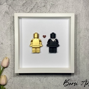 Jesmonite 'Esküvő' Lego figurás falikép, shadow box, egyedi, dekoratív fali kép, felirattal,évszámmal, nászajándék - esküvő - emlék & ajándék - köszönőajándék - Meska.hu