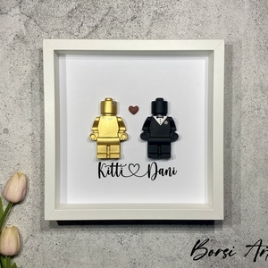 Jesmonite 'Esküvő' Lego figurás falikép, shadow box, egyedi, dekoratív fali kép, felirattal,évszámmal, nászajándék - esküvő - emlék & ajándék - köszönőajándék - Meska.hu