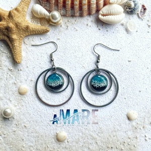 aMare� epoxigyanta lógós fülbevaló, tengerpart, hullám, nyár - ékszer - fülbevaló - lógós kerek fülbevaló - Meska.hu