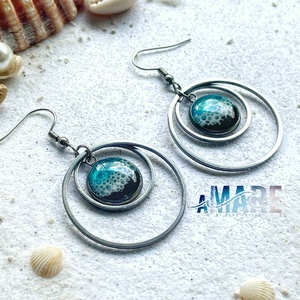 aMare� epoxigyanta lógós fülbevaló, tengerpart, hullám, nyár - ékszer - fülbevaló - lógós kerek fülbevaló - Meska.hu