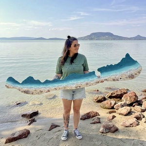 Műgyanta Balaton falikép 200 cm, balatoni homokkal, kagylókkal, kövekkel - Meska.hu