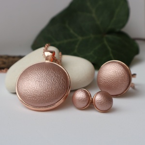 Rosegold púder fülbevaló, gyűrű és nyaklánc szett - ékszer - ékszerszett - Meska.hu