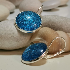 Csillogó türkiz - ezüst francia kapcsos fülbevaló - ékszer - fülbevaló - lógó fülbevaló - Meska.hu