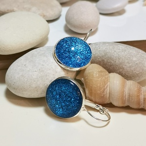 Csillogó türkiz - ezüst francia kapcsos fülbevaló - ékszer - fülbevaló - lógó fülbevaló - Meska.hu