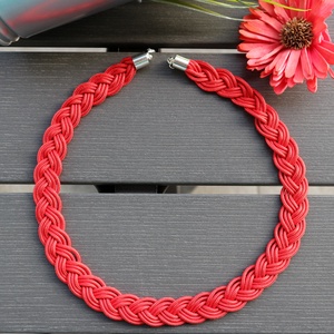 Pipacs piros fonott paracord nyaklánc, Ékszer, Nyaklánc, Medál nélküli nyaklánc, Ékszerkészítés, MESKA