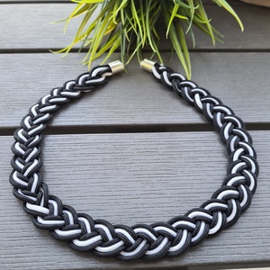 Fekete - fehér paracord fonott nyaklánc, Ékszer, Nyaklánc, Medál nélküli nyaklánc, Ékszerkészítés, MESKA