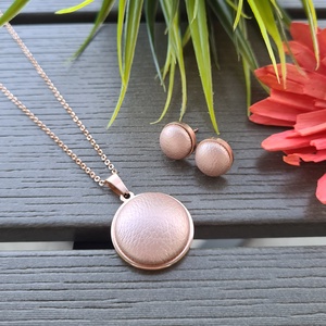 Metál púder - rosegold nemesacél medálos nyaklánc és fülbevaló szett - ékszer - ékszerszett - Meska.hu
