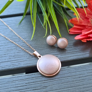 Metál púder - rosegold nemesacél medálos nyaklánc és fülbevaló szett - ékszer - ékszerszett - Meska.hu