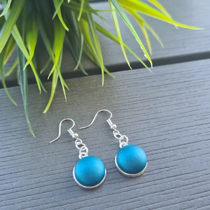 Metál türkiz - ezüst lógós fülbevaló - ékszer - fülbevaló - lógós kerek fülbevaló - Meska.hu