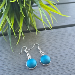 Metál türkiz - ezüst lógós fülbevaló - ékszer - fülbevaló - lógós kerek fülbevaló - Meska.hu