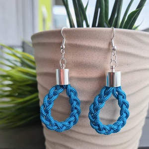 Türkiz fonott paracord lógós fülbevaló, Ékszer, Fülbevaló, Lógó fülbevaló, Ékszerkészítés, MESKA