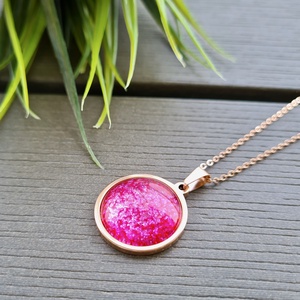 Csillogó magenta - rosegold nemesacél medálos nyaklánc - ékszer - nyaklánc - medálos nyaklánc - Meska.hu