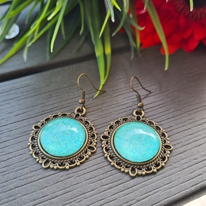 Vintage csillogó menta - bronz lógós fülbevaló, Ékszer, Fülbevaló, Lógó fülbevaló, Ékszerkészítés, MESKA