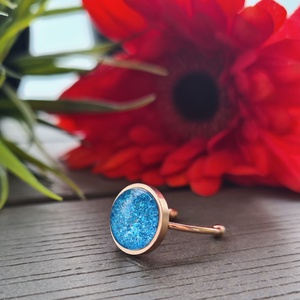 Csillogó türkiz - rosegold nemesacél textilbőr gyűrű, Ékszer, Gyűrű, Szoliter gyűrű, Ékszerkészítés, MESKA