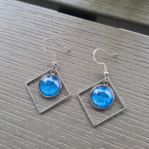 Csillogó királykék - ezüst nemesacél négyszög fülbevaló - ékszer - fülbevaló - lógó fülbevaló - Meska.hu