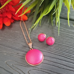 Metál pink - rosegold nemesacél medálos nyaklánc és fülbevaló szett - ékszer - ékszerszett - Meska.hu