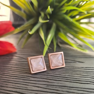 Metál púder - rosegold nemesacél négyzet fülbevaló - ékszer - fülbevaló - pötty fülbevaló - Meska.hu