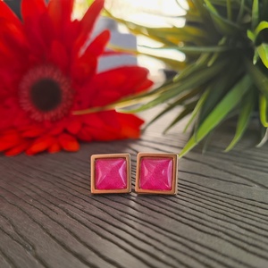 Metál pink - rosegold nemesacél négyzet fülbevaló - ékszer - fülbevaló - pötty fülbevaló - Meska.hu